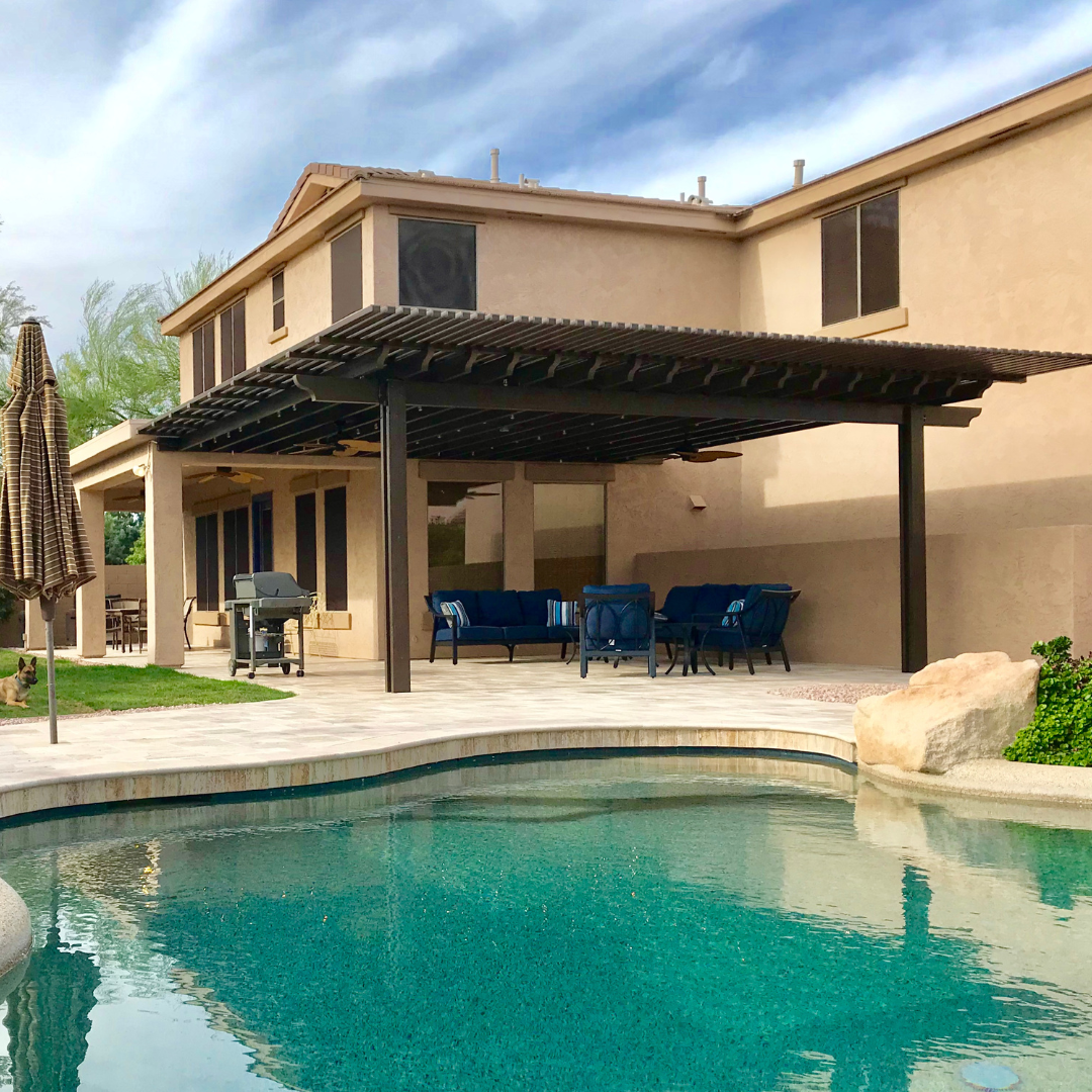 patio cover at corner of pool